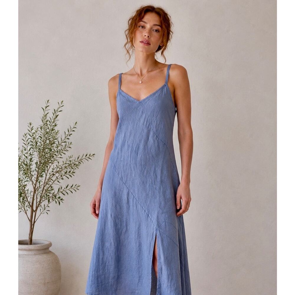 Rare Vintage Y2K Jams World “Denim” 100% Linen Paneled Slip Dress M Hawaii